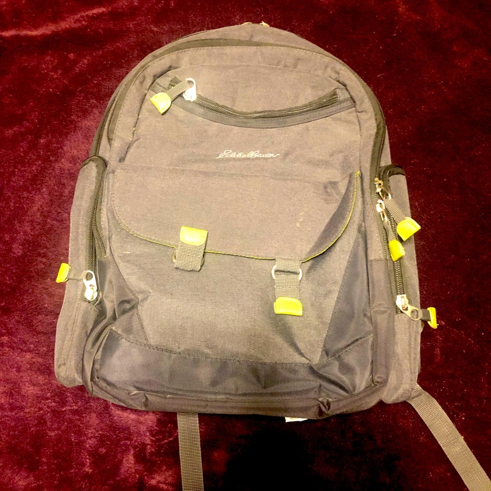 Eddie Bauer Backpack Diaper Bag. Gray with green interior. EUC!